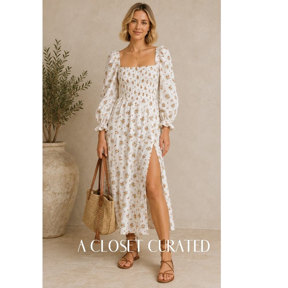 Reformation Gitane Linen Floral Midi Dress Small White Floral NEW